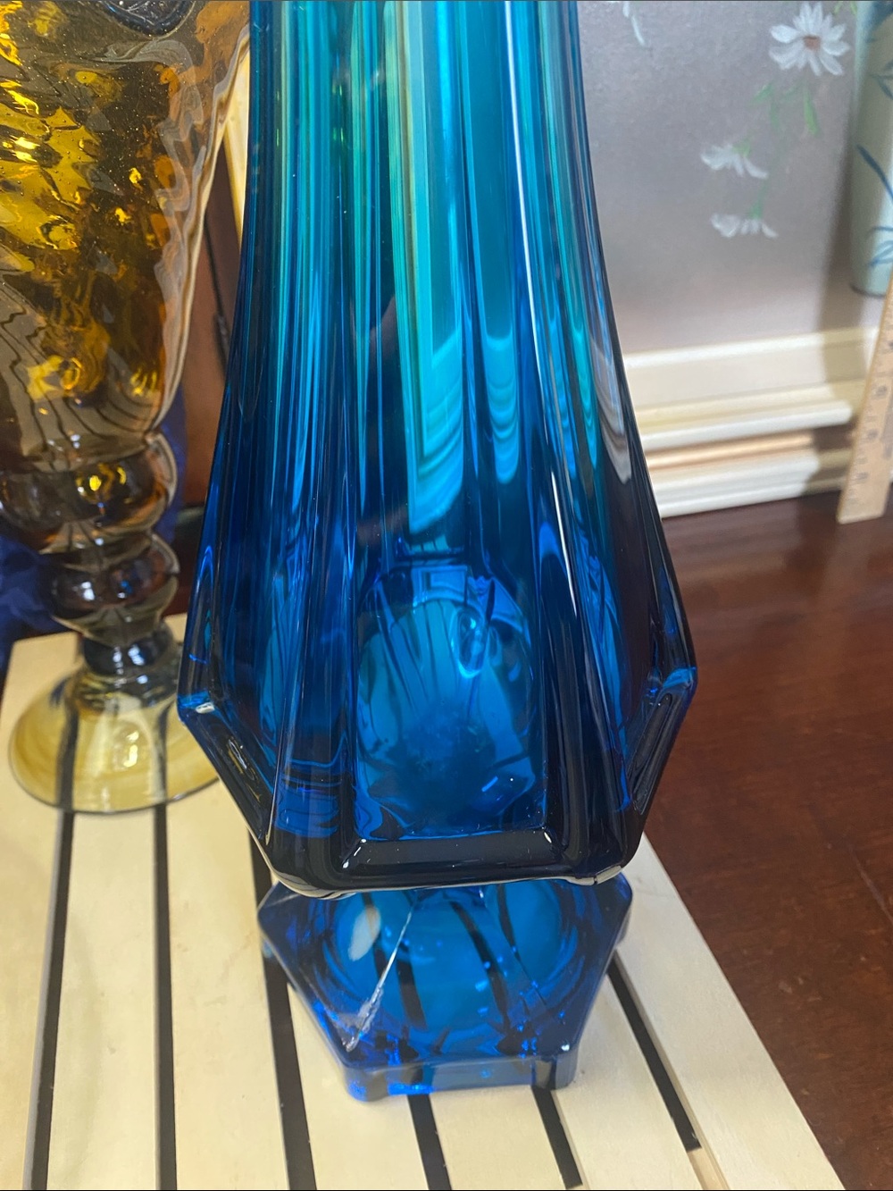 26" MCM Viking Glass Bluenique Epic Column Swung Floor Vase #7309 - Picture 11 of 14